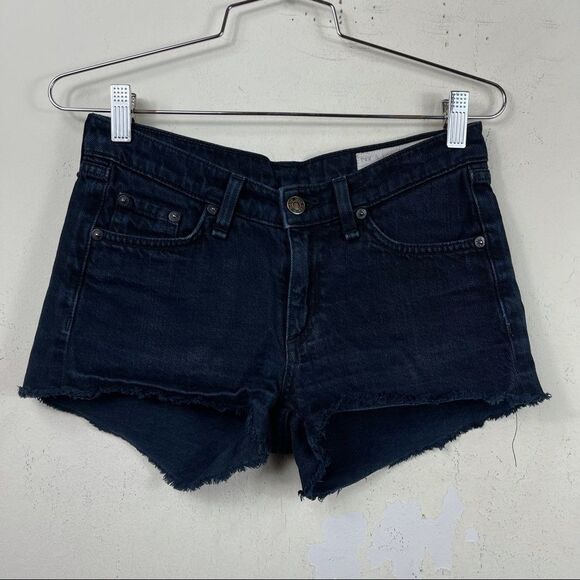 Rag & Bone Cut Off Denim Jean Mini Short in Coal Dark Blue Black 24 Y2K Boho - Picture 3 of 10